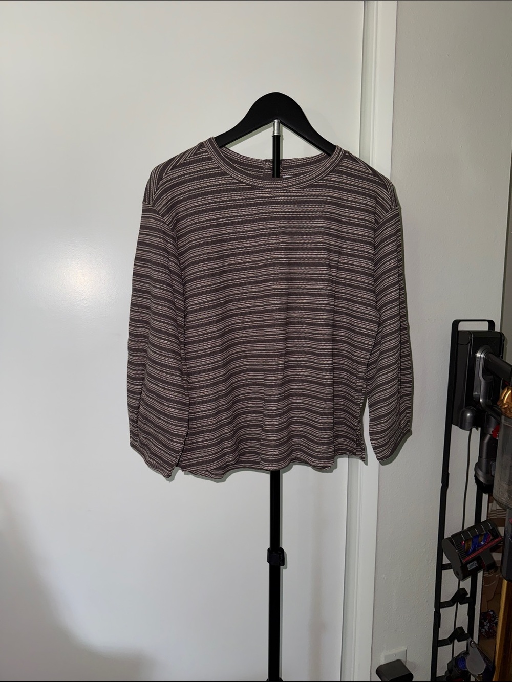 Polagram Gray and White Striped Crewneck Sweatshirt